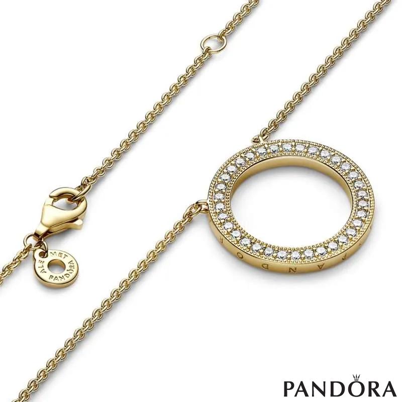 Pandora Signature Pavé & Hearts Circle Pendant Necklace 