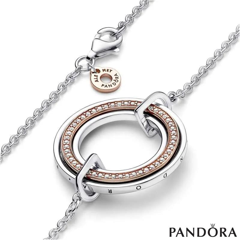 Pandora Signature Two tone Logo & Pavé Necklace 