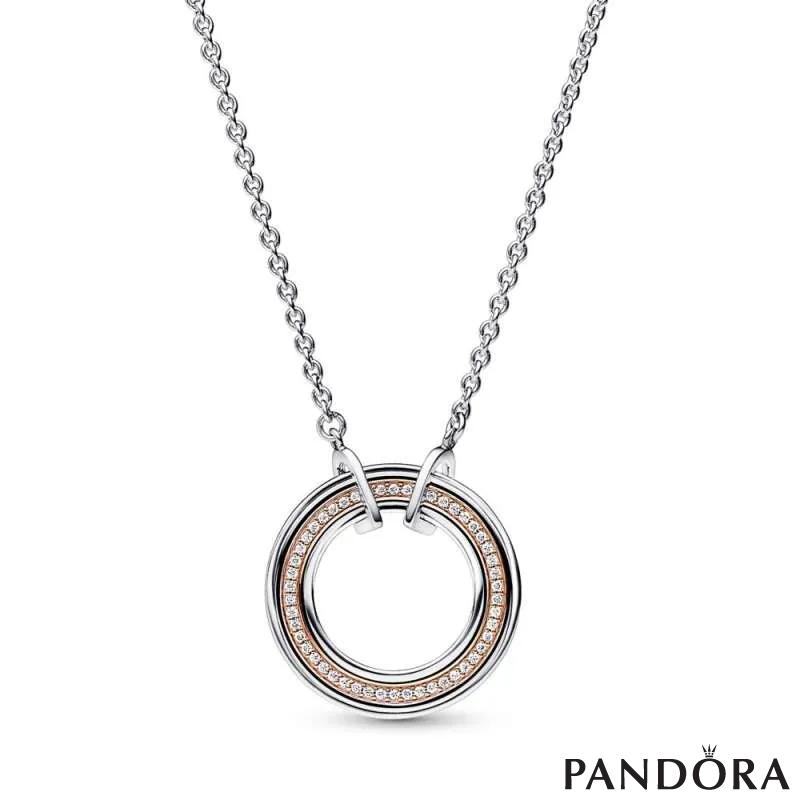 Pandora Signature Two tone Logo & Pavé Necklace 