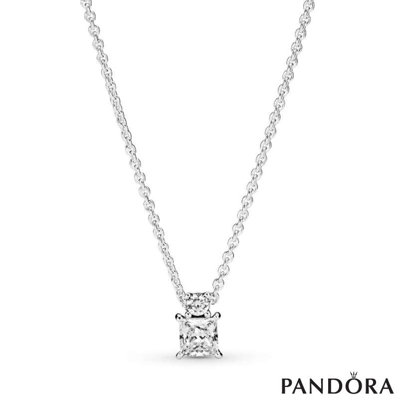 Sparkling Collier Round & Square Pendant Necklace 