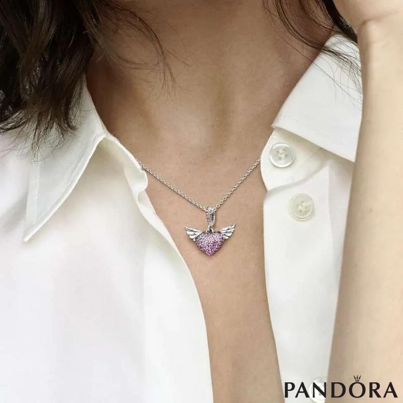 Pave Heart Angel Wings Necklace PANDORA