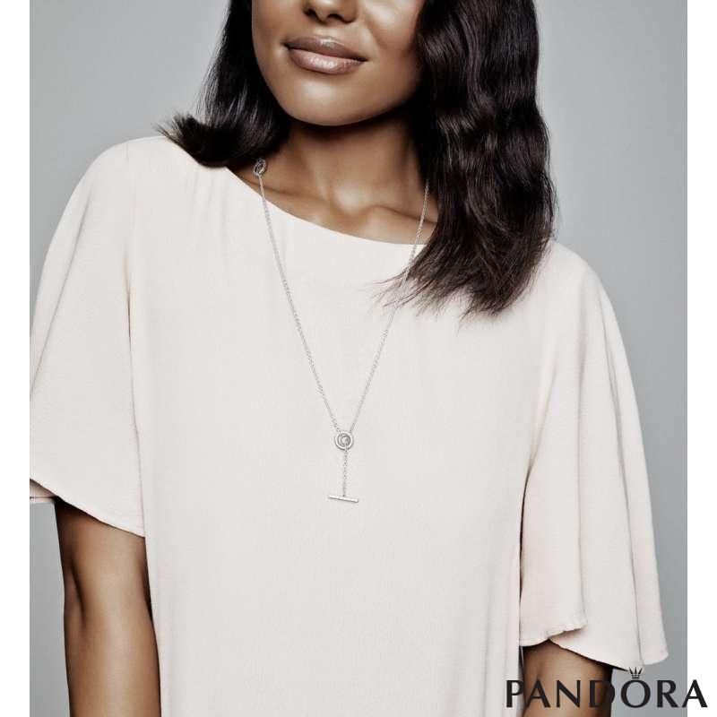Pavé Circle Logo T-bar Heart Necklace 