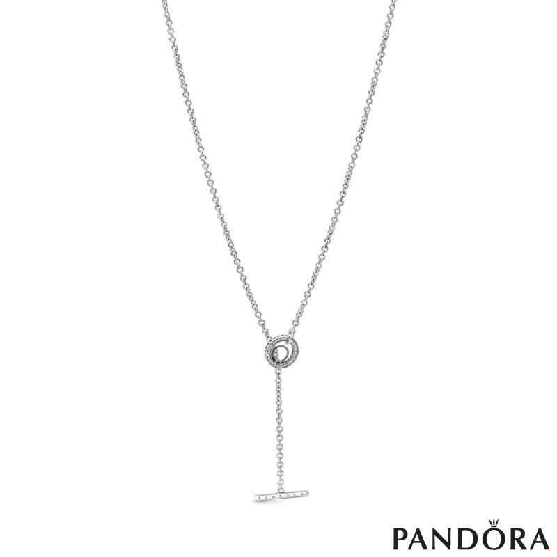 Pavé Circle Logo T-bar Heart Necklace 