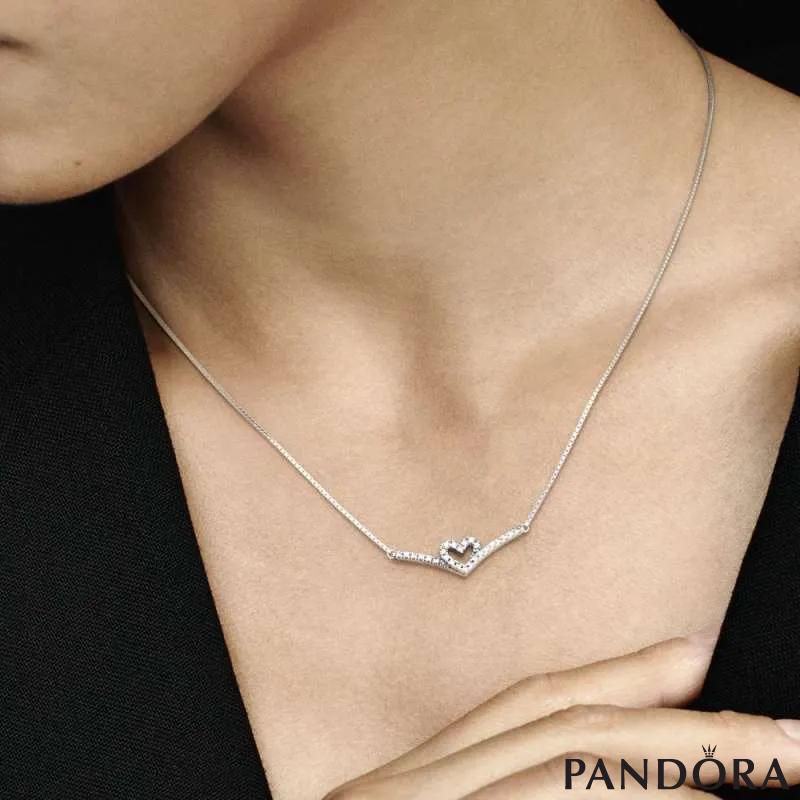 Sparkling Wishbone Heart Collier Necklace PANDORA