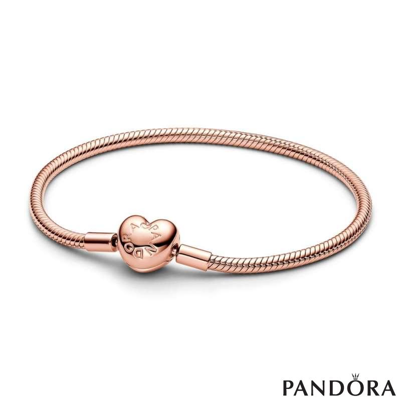 Snake chain 14k rose gold-plated bracelet with heart clasp 