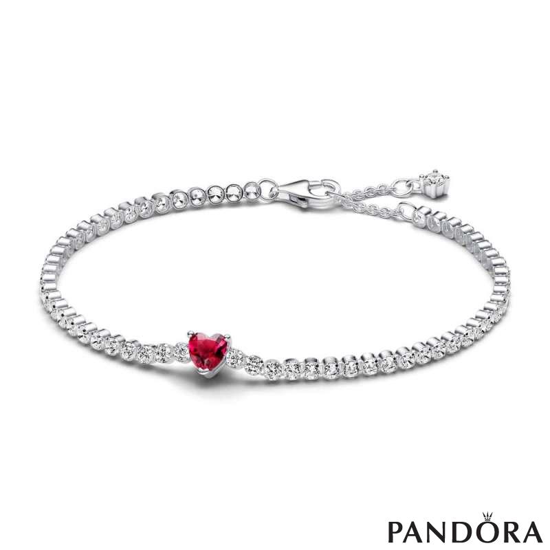 Red Sparkling Heart Tennis Bracelet 