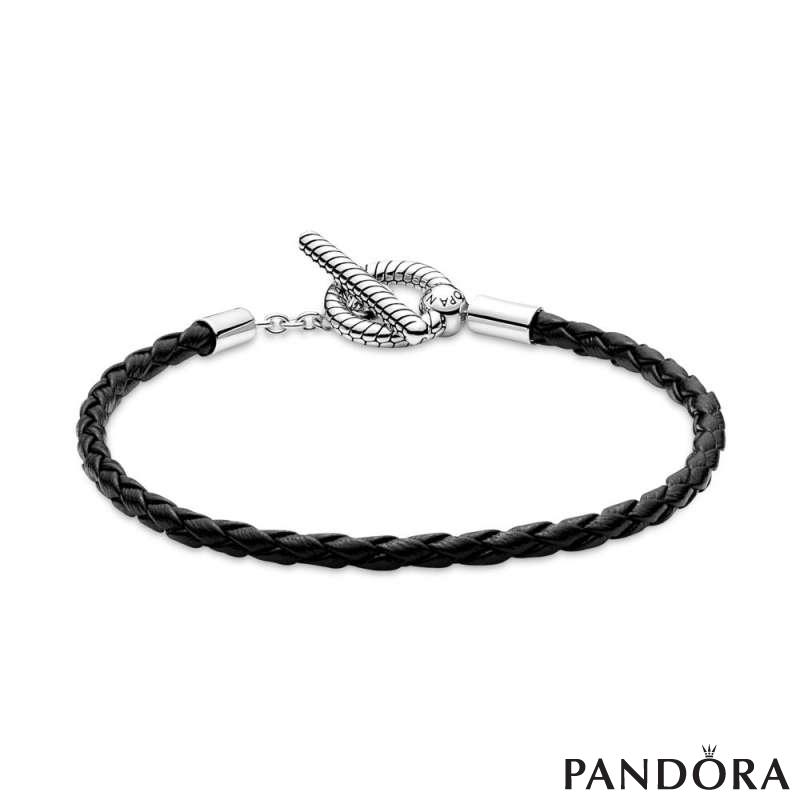 Pandora Moments Braided Leather T-bar Bracelet 