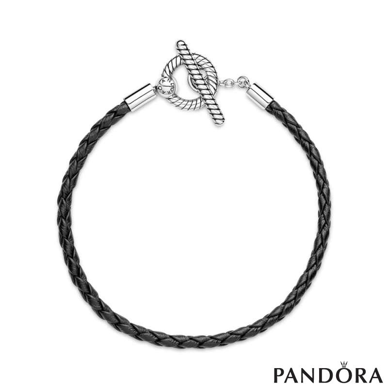 Pandora Moments Braided Leather T-bar Bracelet 