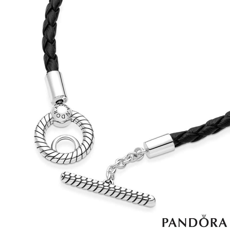 Pandora Moments Braided Leather T-bar Bracelet 