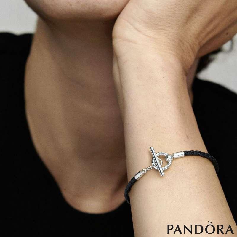 Pandora Moments Braided Leather T-bar Bracelet 