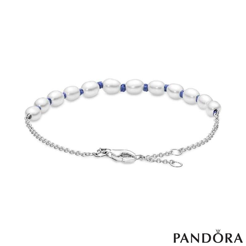 Freshwater Cultured Pearl Blue Cord Chain Bracelet