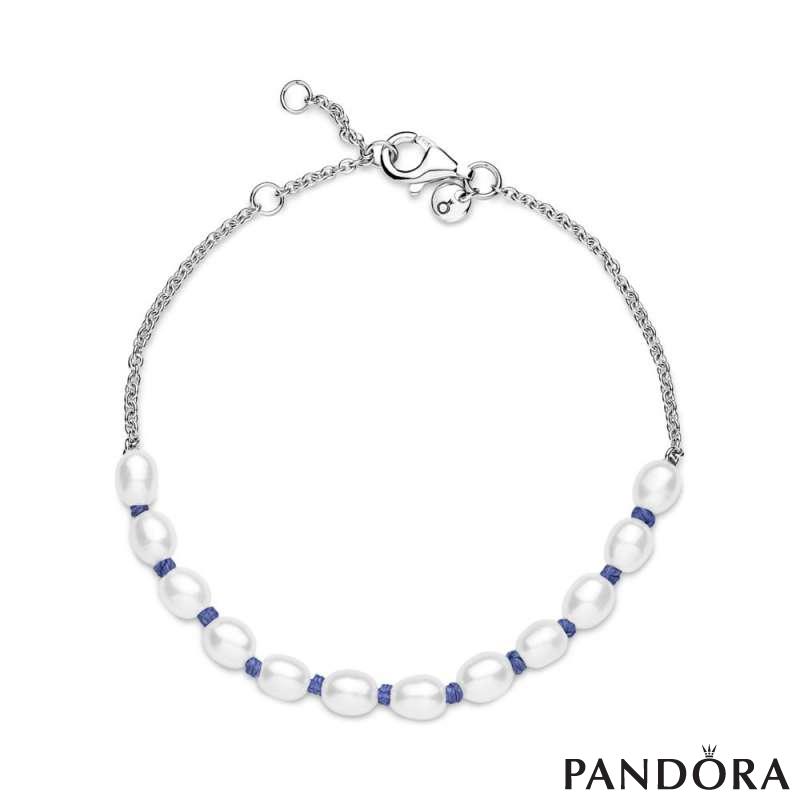 Freshwater Cultured Pearl Blue Cord Chain Bracelet