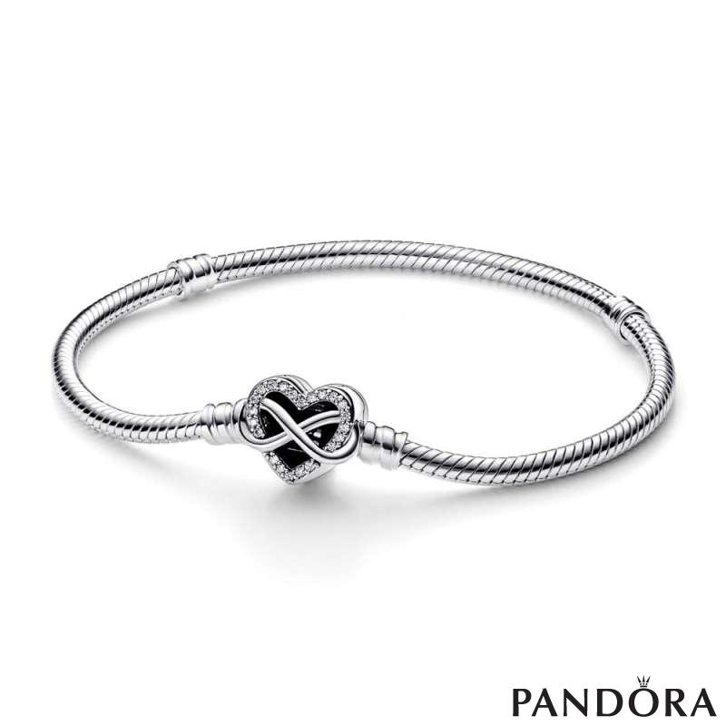 Pandora Moments Sparkling Infinity Heart Clasp Snake Chain Bracelet 