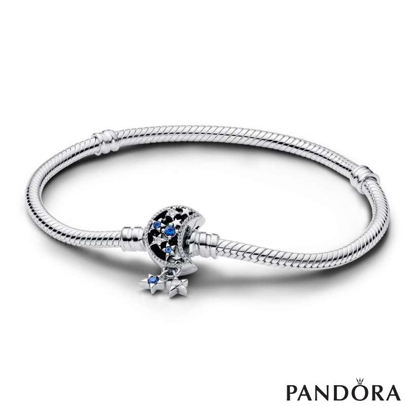 Pandora Moments Sparkling Moon Clasp Snake Chain Bracelet 