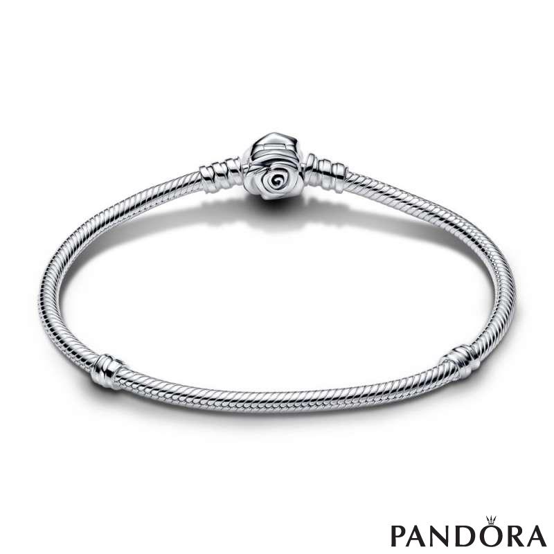 Pandora Moments Rose in Bloom Clasp Snake Chain Bracelet 