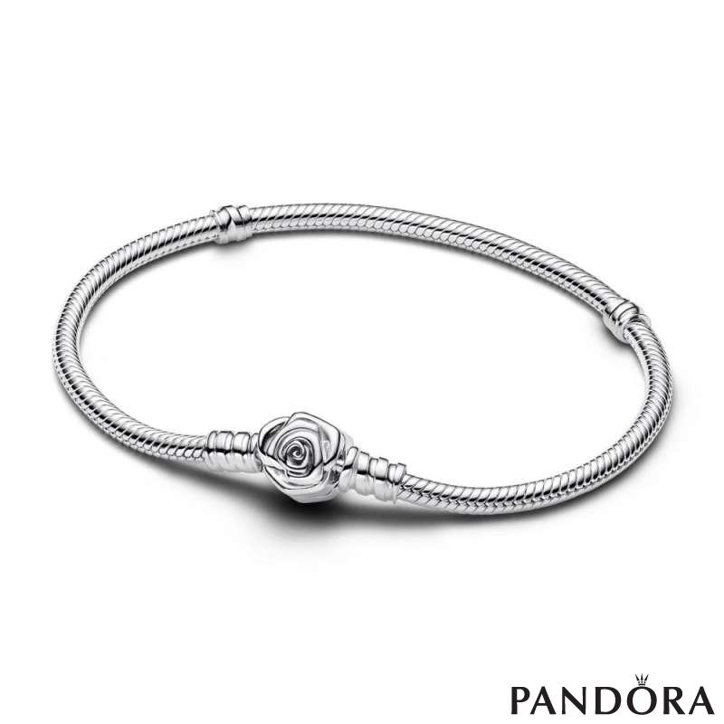 Pandora Moments Rose in Bloom Clasp Snake Chain Bracelet 