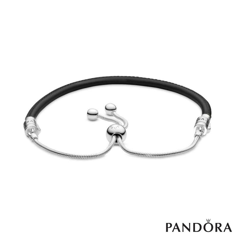 Pandora Moments Црна Кожна Белегзија со Силиконски Подесувач