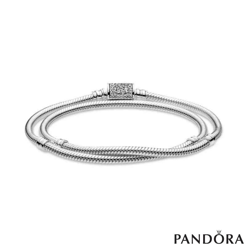 Pandora Moments Double Wrap Barrel Clasp Snake Chain Bracelet 