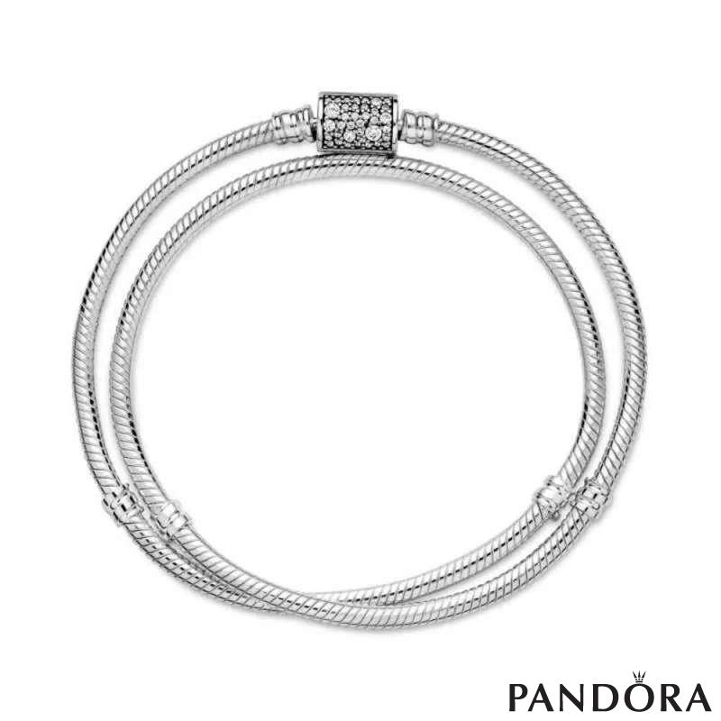 Pandora Moments Double Wrap Barrel Clasp Snake Chain Bracelet 