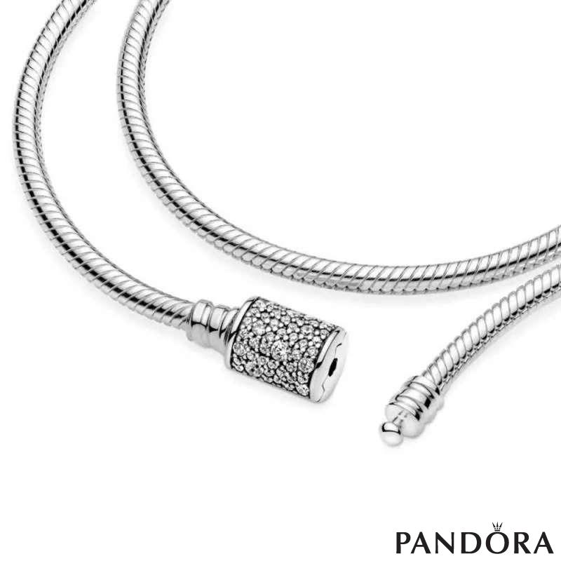 Pandora Moments Double Wrap Barrel Clasp Snake Chain Bracelet 