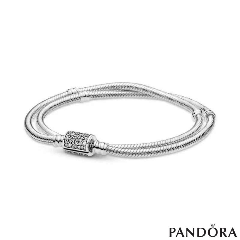 Pandora Moments Double Wrap Barrel Clasp Snake Chain Bracelet 