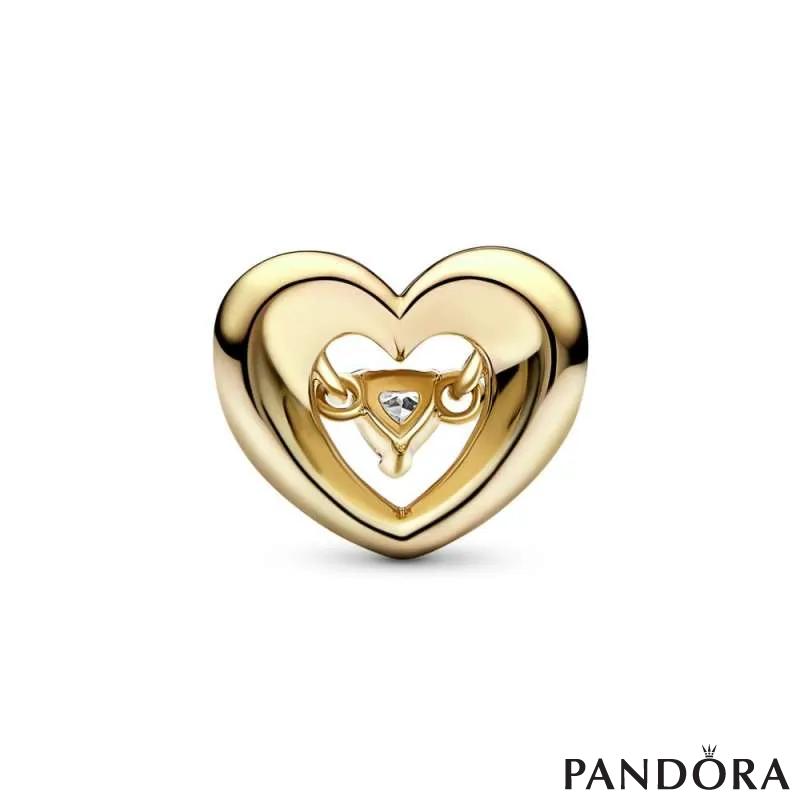 Open heart 14k gold-plated charm with clear cubic zirconia 