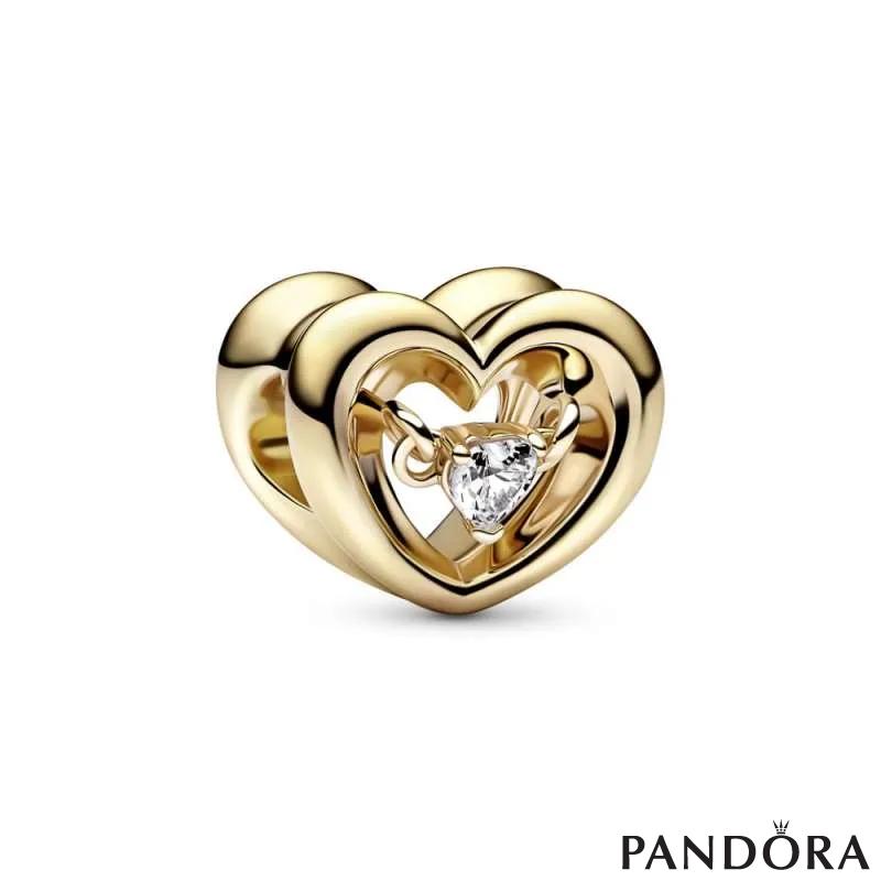 Open heart 14k gold-plated charm with clear cubic zirconia 