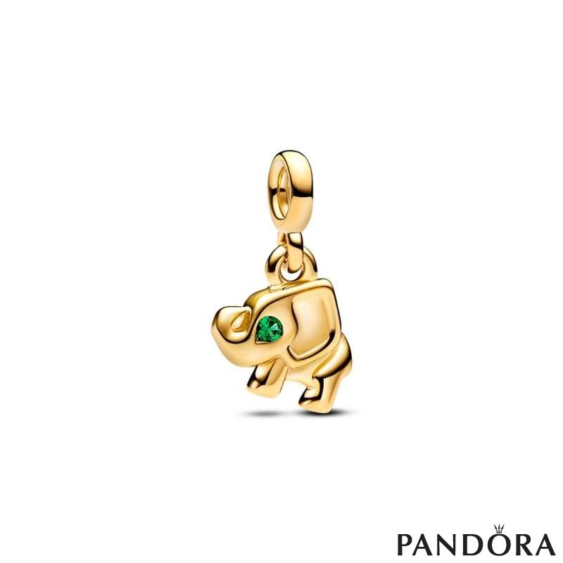 Elephant 14k gold-plated mini dangle with royal green crystal 