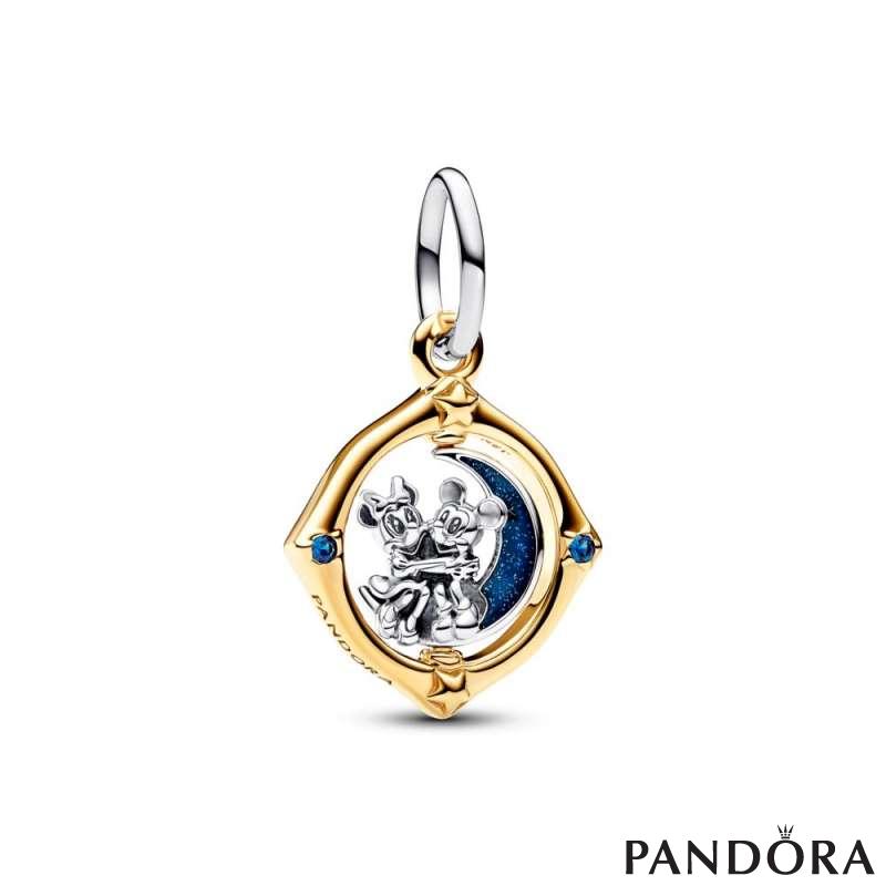 Disney Mickey Mouse & Minnie Mouse Two-tone Spinning Moon Dangle Charm 