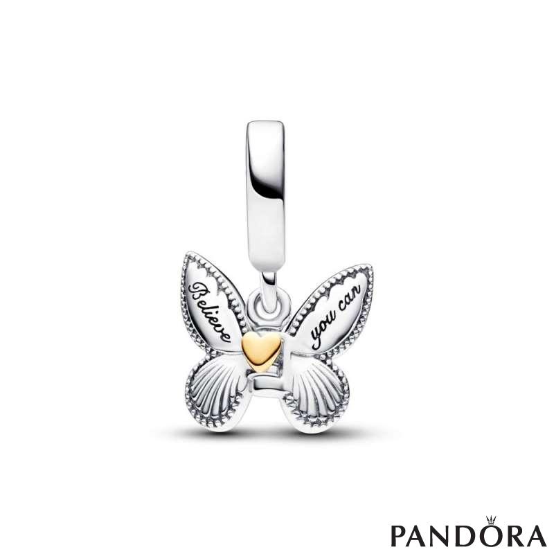 Сребрена приврзок пеперутка со крилја во 14k розе позлата и   0,009 ct GHI SI1+ дијамант од  лабораторија 