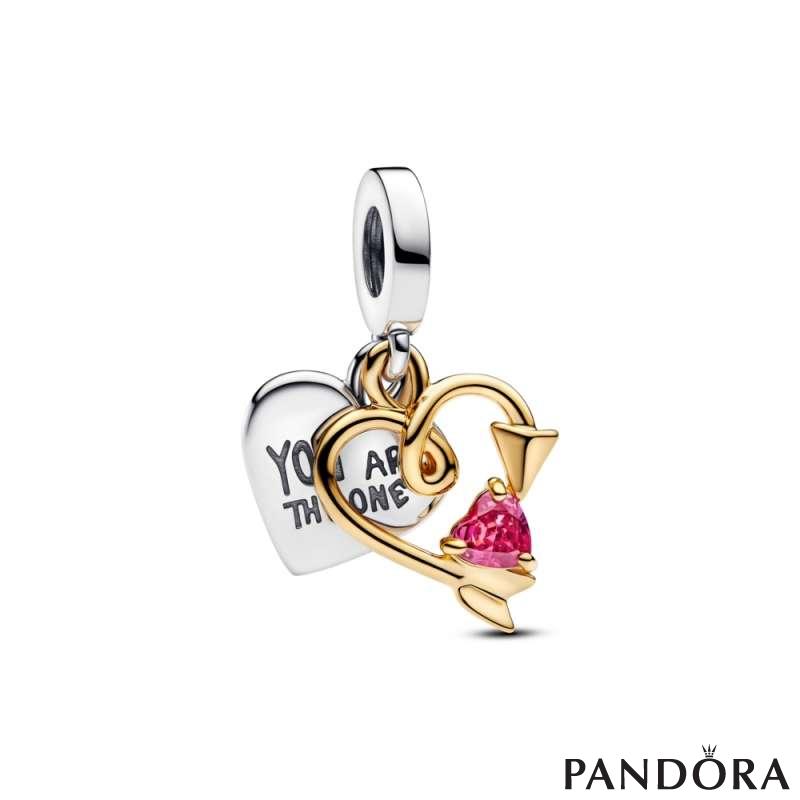 Engravable Heart & Arrow Double Dangle Charm