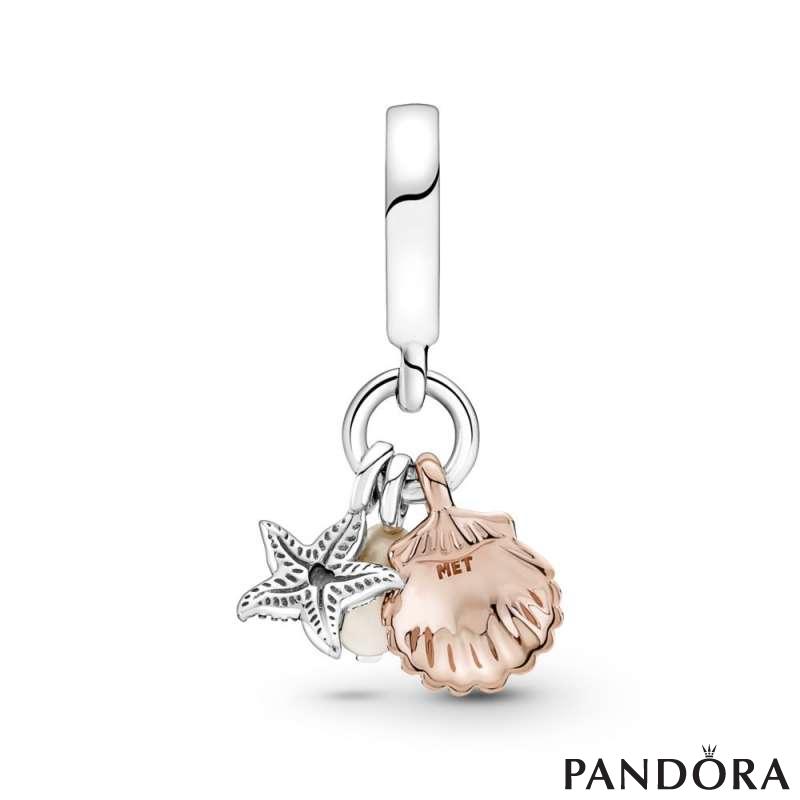 Freshwater Cultured Pearl, Starfish & Shell Triple Dangle Charm