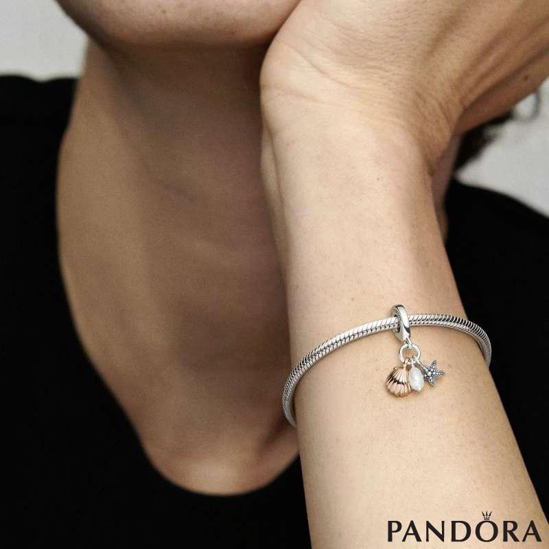 Freshwater Cultured Pearl, Starfish & Shell Triple Dangle Charm