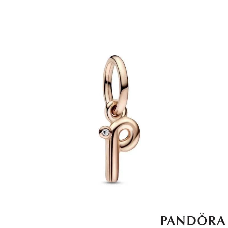 Letter p 14k rose gold-plated dangle with clear cubic zirconia 