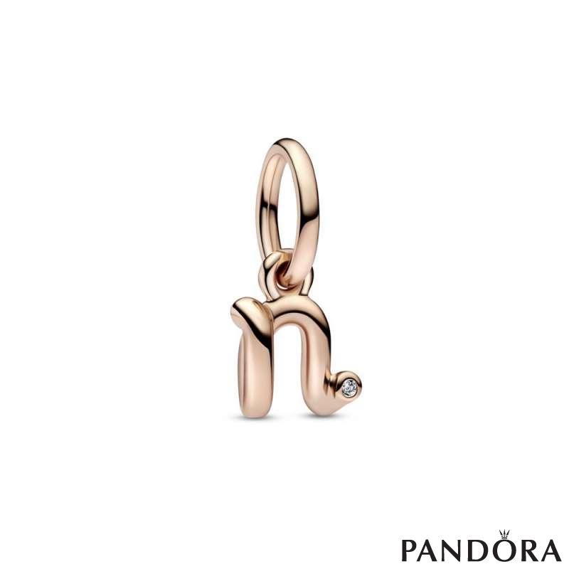 Letter n 14k rose gold-plated dangle with clear cubic zirconia 