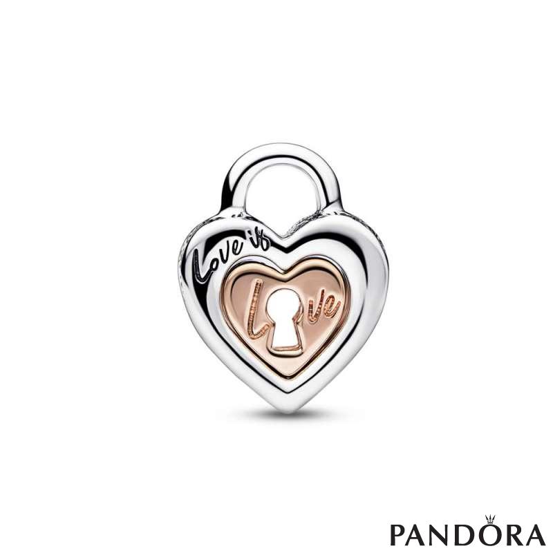 Heart padlock sterling silver and 14k rose gold-plated splitable charm 
