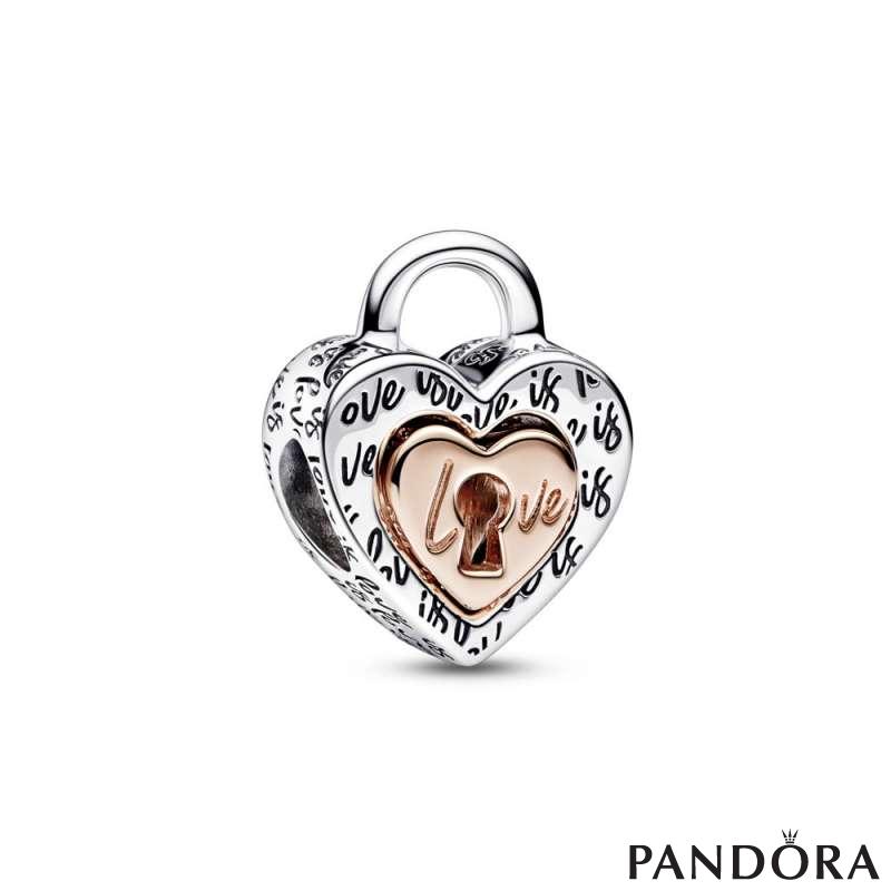 Heart padlock sterling silver and 14k rose gold-plated splitable charm 