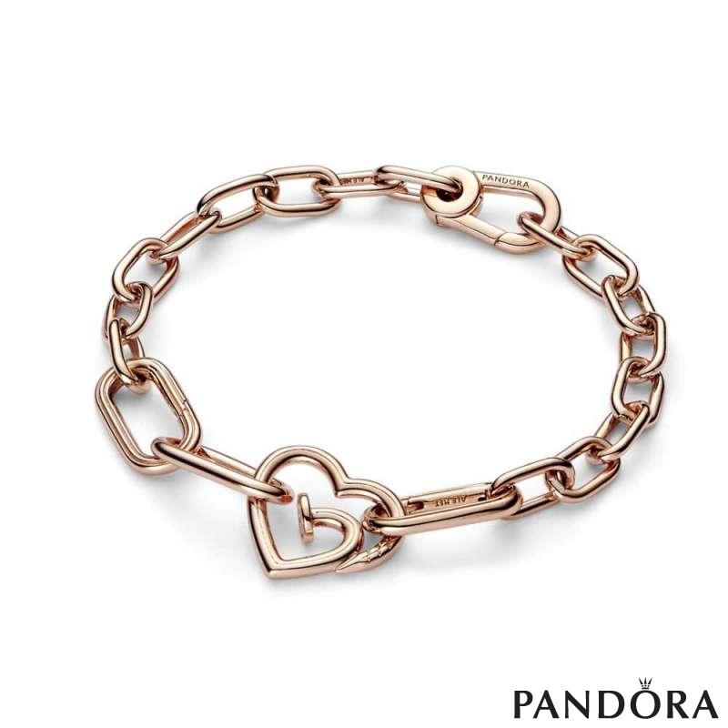 Nail heart 14k rose gold-plated link with clear cubic zirconia 