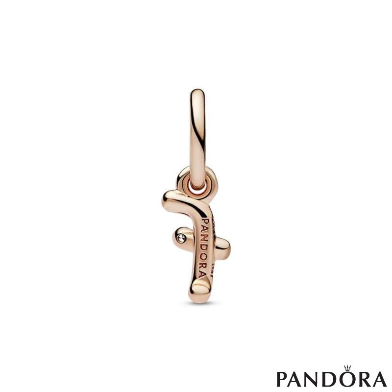 Letter f 14k rose gold-plated dangle with clear cubic zirconia 