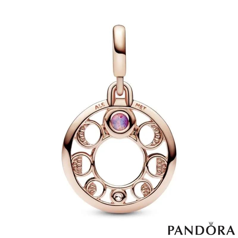 Moon phases 14k rose gold-plated medallion with clear cubic zirconia and pink lab-created opal 