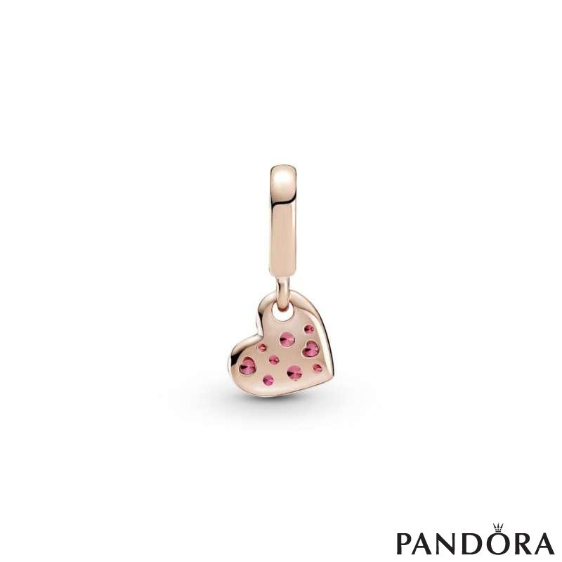 Red Pavé Tilted Heart Dangle Charm