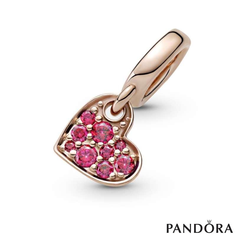 Red Pavé Tilted Heart Dangle Charm