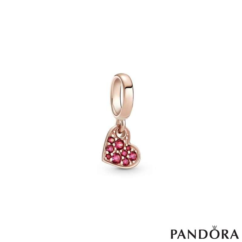 Red Pavé Tilted Heart Dangle Charm