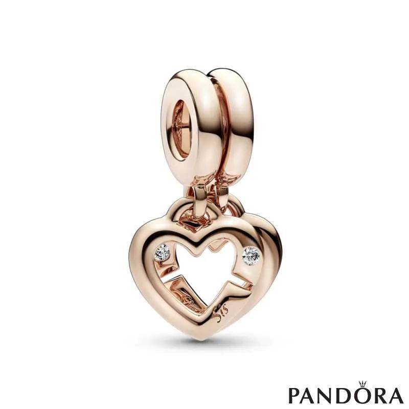 Heart 14k rose gold-plated double dangle with clear cubic zirconia 