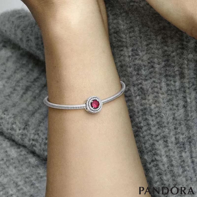 Sterling silver charm with cherries jubilee red crystal and clear cubic zirconia
