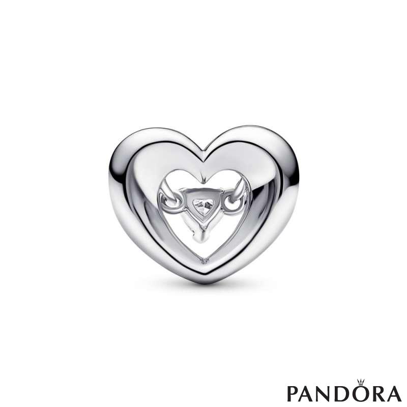 Open heart sterling silver charm with clear cubic zirconia 