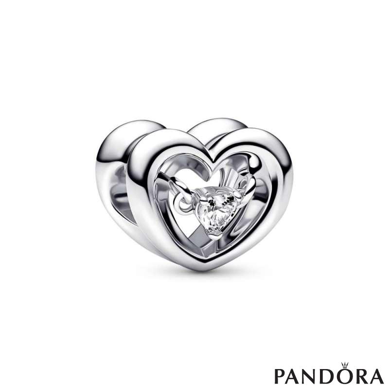 Open heart sterling silver charm with clear cubic zirconia 
