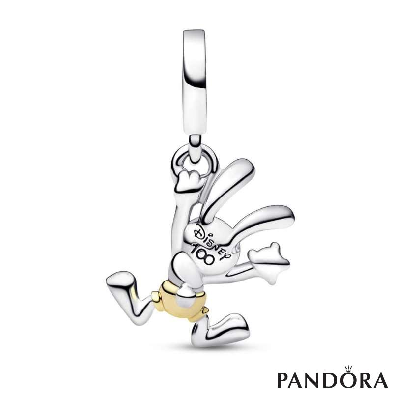 Disney 100 Oswald sterling silver and 14k gold dangle with 0.009 ct TW GHI SI1+ round brilliant-cut lab-created diamond and black enamel 