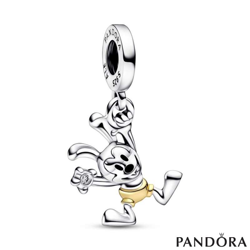 Disney 100 Oswald sterling silver and 14k gold dangle with 0.009 ct TW GHI SI1+ round brilliant-cut lab-created diamond and black enamel 