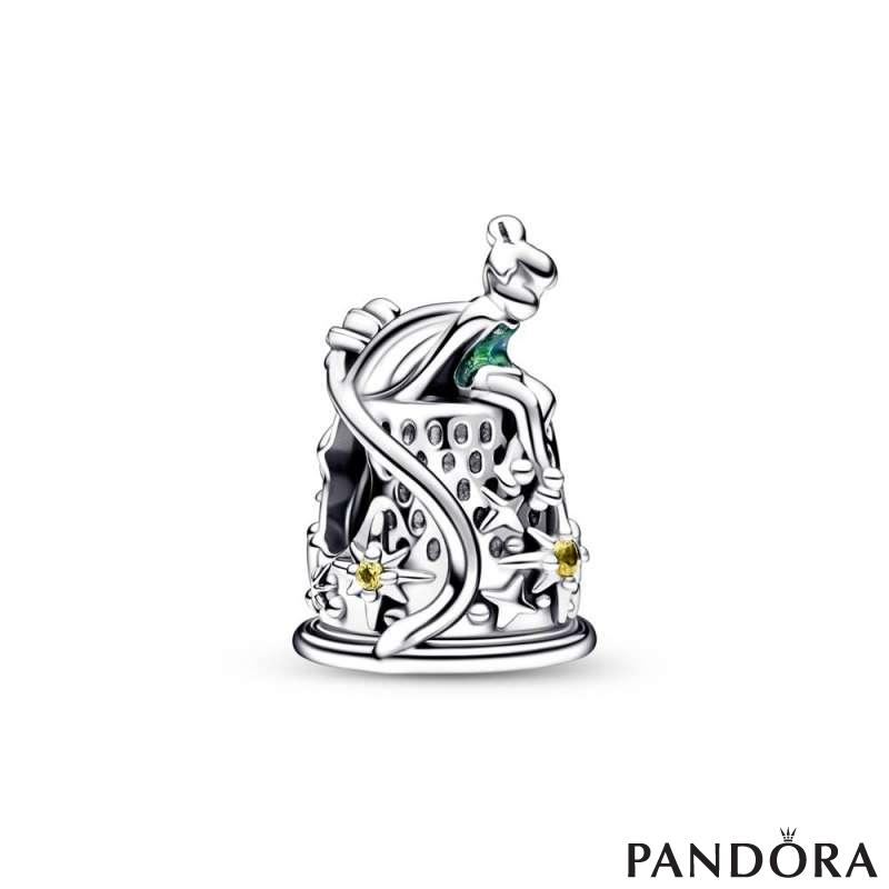 Disney Tinkerbell sterling silver charm with blazing yellow crystal and light green enamel 